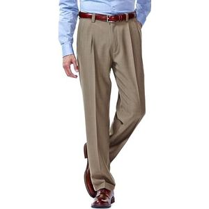Haggar Men's Repreve Stria Gab Pleat Front Dress Pant,Khaki Stria,32x30