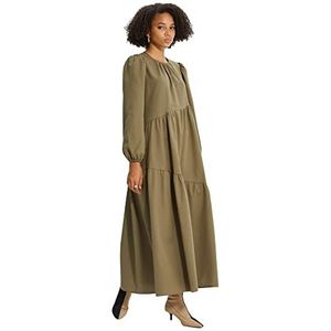 TRENDYOL Mevrouw Modest Midi Basic Relaxed Fit geweven stof bescheiden jurk, Kaki, 36