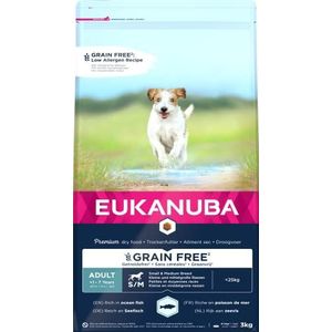 EUKANUBA Graanvrij* premium hondenvoer met zeevis voor kleine en middelgrote rassen - droogvoer voor volwassen honden, 3 kg