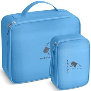 AiQInu Medicijntas, 2 stuks, reis-apotheektas, waterdicht, grote en kleine medicijntas, draagbaar, medicijntas, opbergtas voor thuis, kantoor, reizen, blauw, modieus