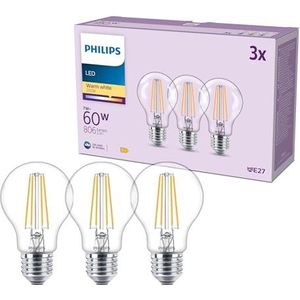 Philips - A60 - LED Lamp - Helder - E27 Fitting - Warm Wit 2700 K - 3 St.