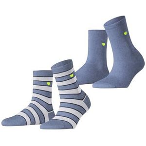 ESPRIT Dames Sokken Block Stripe 2-Pack W SO Katoen Gedessineerd Multipack 2 Paar, Blauw (Jeans Melange 6458), 39-42