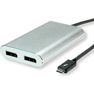 ROLINE ThunderboltTM 3 naar 2x DisplayPort video-adapter | spiegel of breid het beeldscherm van je notebook of pc uit tot twee display-poorten, zoals monitoren, beamers of tv