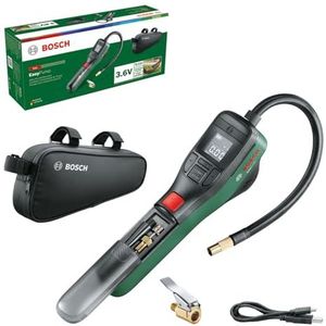 Bosch Elektrische fietspomp/luchtpomp/minicompressor EasyPump (3,0 Ah accu, 3,6 V; automatische stopfunctie; 150 psi; 10,3 bar; led; USB-C-kabel; 3 adapters; Snelkoppelingsstekker; Fietstas)