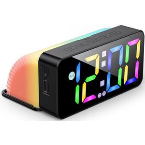 GlasFlength Digitale wekker, RGB gekleurde wekker voor kinderen, met nachtlampje, dimbaar, alarmklok met snooze, spraakbesturing, temperatuurweergave, led-digitale klok voor jongens en meisjes,