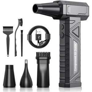 Elektrische stofventilator, persluchtspray voor reiniging van pc, 200.000 tpm, 4 versnellingen instelbare mini-blazer met accu, luchtblazer voor toetsenbord, huis, outdoor, auto, W18, zwart