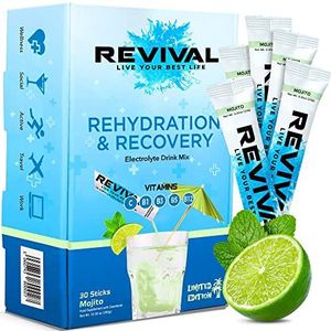 Revival Rapid Rehydration, Electrolytes Powder - Hoge sterkte vitamine C, B1, B3, B5, B12 Supplement Sachet Drink, bruistabletten voor hydratatie van elektrolyten - 30 Pack Mojito