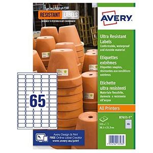 Avery B7651-5 Ultra Resistant Labels, Wit (A4-vel van 38 x 21 mm, 325 etiketten)