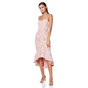 Cleo All Over Lace Cami Strap Midi Dress, Pink/Nude, EU 40
