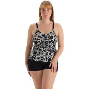 Dagi White-Black Fashion Gebreide Niet-Bedrade Minimizer Minimizer Full-Cup Vaste Strap Tankini, Wit-Zwart, 38, wit/zwart, 38