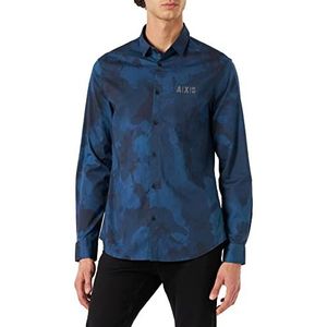 Armani Exchange Camouflage, logo op de voorkant, shirt met lange mouwen, blauw camou AO, extra klein