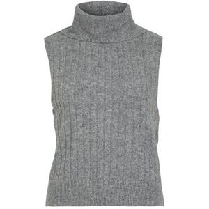 VIBELUNA HOGE NECK S/L KNIT VEST-NOOS, Medium grijs (grey melange), S