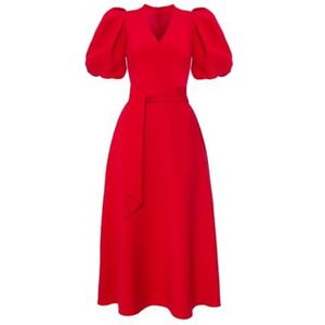 Swing Fashion Rode licht uitlopende midi-jurk met pofmouwen Icon | maat 38 | ideaal voor eindejaarsbal, feest, bruiloft, rood, 38