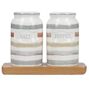 KitchenCraft Classic Collection Peper En Zout Stel, Set Van 3 Stuks, 12 x 5,5 x 1 cm, Keramiek En Hout - Meerkleurig