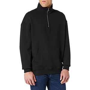 Urban Classics Heren sweatshirt Organic Cotton Basic Troyer met ritssluiting en opstaande kraag, trui voor mannen in de maten S - 5XL, zwart, 4XL