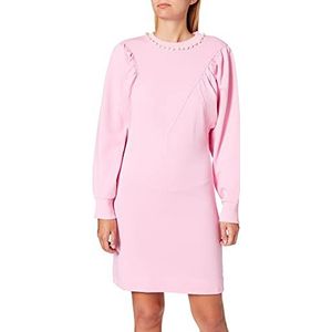 Love Moschino Dames lange vleugelmouwen, V-vormige snit met ruches, geribbelde kraag en manchetten, casual jurk, roze, 44