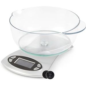 Salter 1069 SVDREU16 elektronische keukenweegschaal, afneembare vaatwasmachinebestendige kom van 1,8 liter, gemakkelijk af te lezen LCD-scherm, continu klokdisplay, timer en kamertemperatuur, metrisch/imperiaal, capaciteit van 5 kg