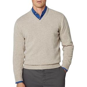 Hackett London Heren Lamswol V-hals Pullover Sweater, Bruin (pan), M