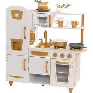 KidKraft 53445 Modern White speelkeuken met gouden accenten en een 27-delig kookgerei- en keukenaccessoireset