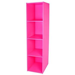 Iris Ohyama Modular storage toy shelf-Kid Cube Boekenkast KCX-4-Wood, roze, 35,1 x 34,6 x 135,4 cm, Hout, 4 kluisjes