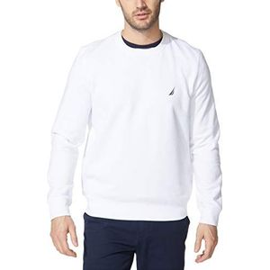 Nautica Heren Basic Crew Neck Fleece Sweatshirt, wit (bright white), XL