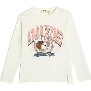 Koton Girls's Konijn Bedrukt Lange Mouwen Crew Neck Katoenen T-shirt, ecru(010), 4-5 Jaar