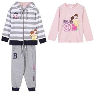 CERDÁ LIFE'S LITTLE MOMENTS Princess 3-delige sweatshirtset, trainingsbroek en T-shirt met lange mouwen, officieel, grijs, regular voor meisjes, Gris, 3-4 Jaren