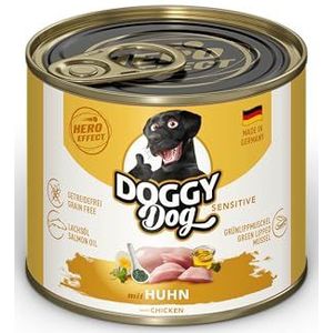 DOGGY Dog Paté Kip Sensitive, 6 x 200 g, nat voer voor honden, graanvrij hondenvoer met zalmolie en groenlipmossel, bijzonder goed verdraagbaar compleet voer, Made in Germany
