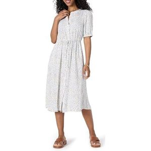 Amazon Essentials Dames Relaxed Fit Halve Mouw Taille Midi A-lijn Jurk, Gebroken Witte Confetti Print, L