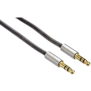 Hama Aux-kabel ""AluLine 0,5 m (3,5 mm jackkabel, audiokabel voor smartphone, MP3-speler, robuuste, kleine aluminium behuizing, stoffen mantel, stereo-jack 3,5 mm-3,5 mm, verguld) zwart
