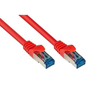 Good Connections Cat.6A Ethernet LAN patchkabel met vergrendelingsbeveiliging RNS, S/FTP, PiMF, halogeenvrij, 500MHz, OFC, 10 gigabit-geschikt (10/100/1000/1000-Base-T Ethernet-netwerken) - bijv. voor patchpaneel, switch, router, modem - rood, 0,25 m
