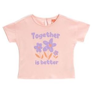 Koton Babygirl Flower Printed T-shirt Korte Mouwen Crew Neck Katoen, roze (268), 9-12 Maanden