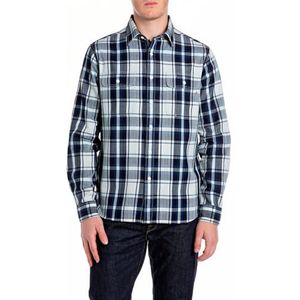 Replay Geruit overhemd voor heren, regular fit, 010 Navy/Natural White, XS