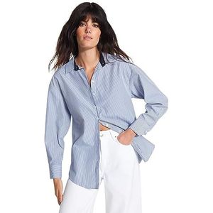 Trendyol Gestreept dameshemd met lange mouwen, plus size, blauw, 36/Groten Moten