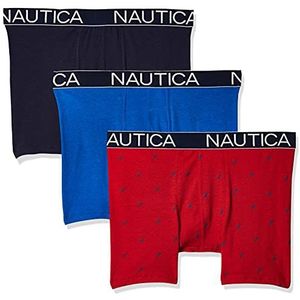 Nautica Boxer Briefs voor heren (Pack van 3), Zee Kobalt/Peacoat/Zeil Printnautica Rood, M