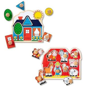 Melissa & Doug - Set van 2 houten Jumbo knoppuzzels, voor baby's en peuters, jongens en meisjes - Grote Boerderij, Eerste Vormen