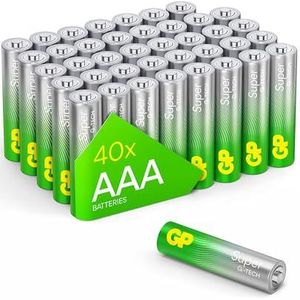 GP Batterijen AAA 1,5V (Micro, LR03), 40 stuks voorraadpak, Super Alkaline LongLife met G-TECH Technologie, 40 stuks AAA Batterijen