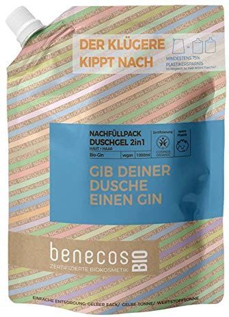 BenecosBIO - Navulzak - 2-in-1 Douchegel - 1 Liter - Veganistisch - Bio-gin Huid en Haar