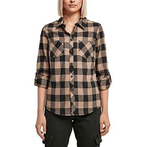 Urban Classics Dames hemd Ladies Checked Flanel Shirt Shirt Shirt Vrouwen Houthakkershemd Lange mouwen, verkrijgbaar in vele kleuren, maten XS - 5XL, zwart/softtaupe, M