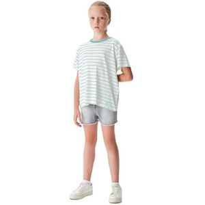 LTB Jeans Yoloco Pull-On T-shirt voor meisjes, met LTB-print, korte mouwen, ronde hals, 100% katoen in meerkleurig - maat 128 cm, Witte blauwe strepen 787, 128 cm