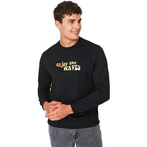 Trendyol Heren ronde hals met slogan regular sweatshirt, Zwart, XL