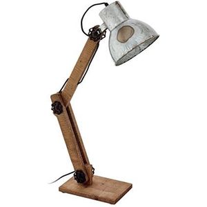 EGLO Tafellamp Frizington, 1-vlammige tafellamp vintage, industrieel, retro, bedlampje hout en staal in bruin, zwart en zink in used look met zwenkarm