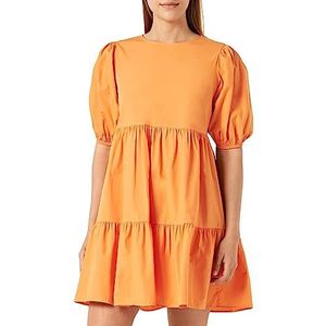 Koton Katoenen jurk voor dames, ronde hals, pofmouwen, volumineuze jurk, oranje (200), 38