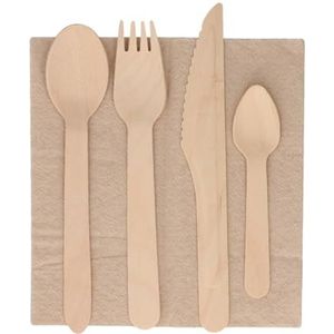 5-delige set van hout: lepel, vork, mes, lepel en servet - kracht