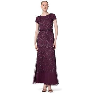 Adrianna Papell Women's Short Sleeve Blouson Beaded Gown, Cassis, 10
