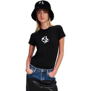 KARL LAGERFELD JEANS VOOR DAMES, SLIM FIT T-SHIRT MET MONOGRAM, ZWART, MEDIUM