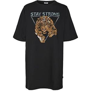 Noisy may Dames NMZODIAC 2/4 Sleeve TOP FWD S nachthemd, zwart/print: Stay Strong Tiger, S, zwart/print: stay Strong Tiger, S