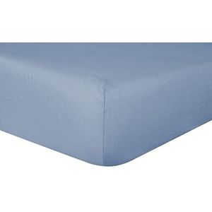 Sleepdown 100% puur katoen diep hoeslaken warm, gezellig ademend superzacht beddengoed 32 cm extra diepe zakken - denim blauw - king