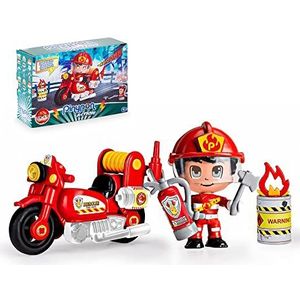 Pinypon Action Brandweerman motorfiets met 1 figuur, voor jongens en meisjes van 4 tot 8 jaar (Famosa 700014783), kleur/model gesorteerd