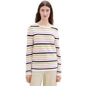 TOM TAILOR Basic gebreide trui voor dames van biologisch katoen, 37065 - Green Knit Stripe Design, XL